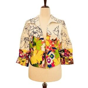 Anthracite Women Art to Wear Floral Blazer Jacket Gather Lined Multi Size 6-10